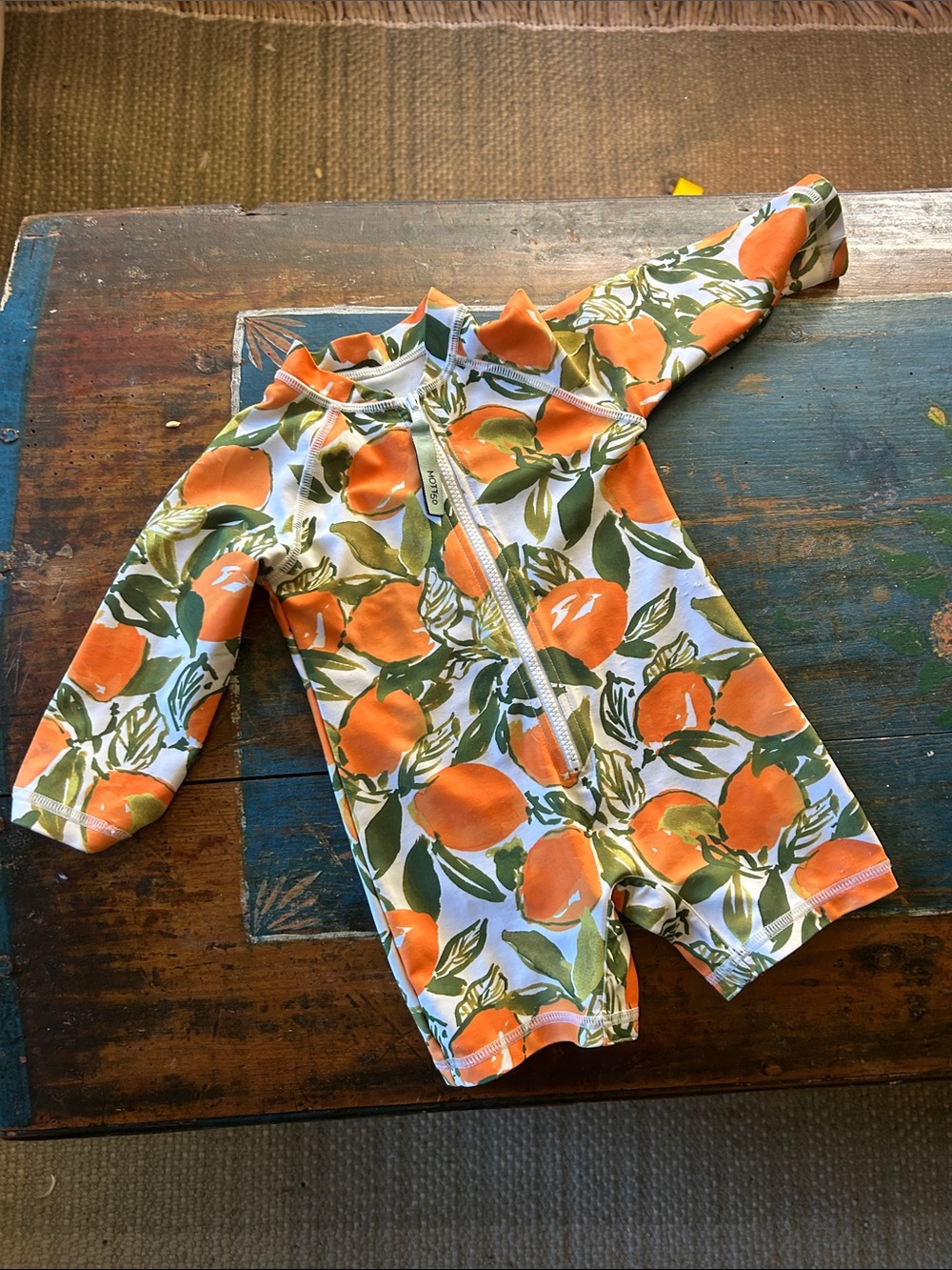 Mott50 Orange & Green Zip-Front Kids One-Piece Rash Guard